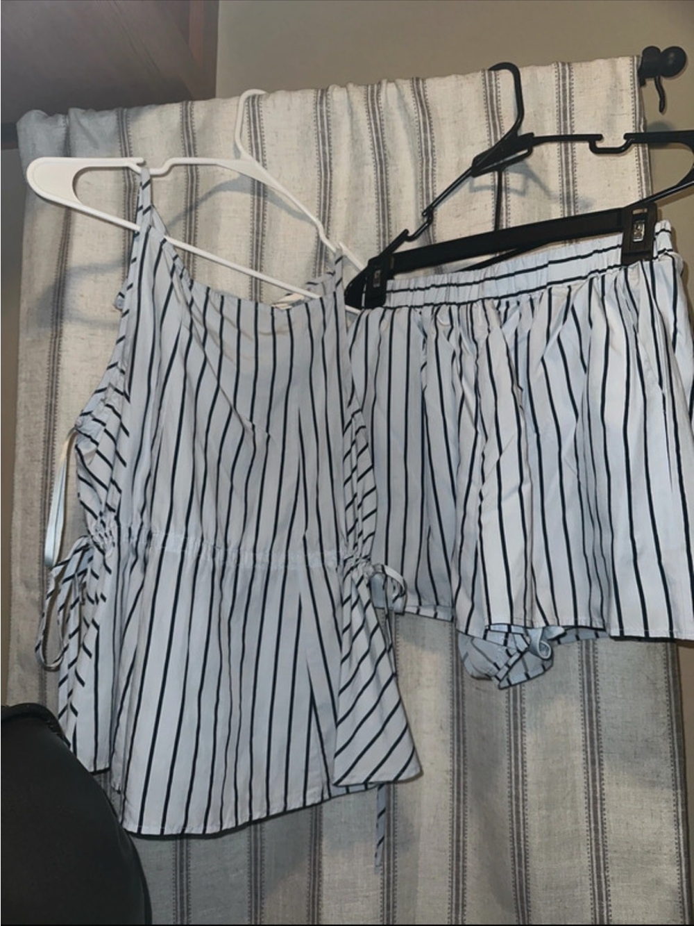 Striped Two-Piece Tank Top and Shorts Set baby blue and navy blue stripes